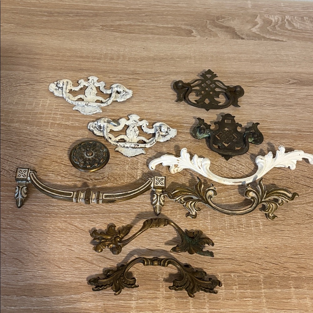 Vintage lot of vintage solid brass handles 9 unique pieces